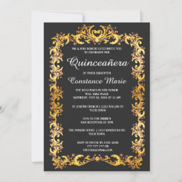 Convite Elegante Dourado Quinceanera