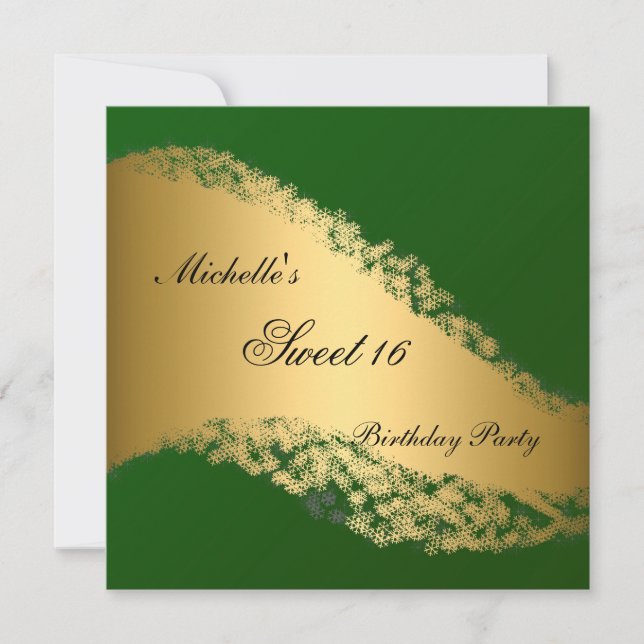 Convite Elegante Dourado Verde Sweet 16 (Frente)