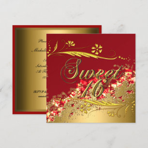 Convite Elegante Dourado Vermelho Sweet 16