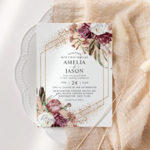 Convite Elegante Elegante Burgundy, Blush e Rosa D