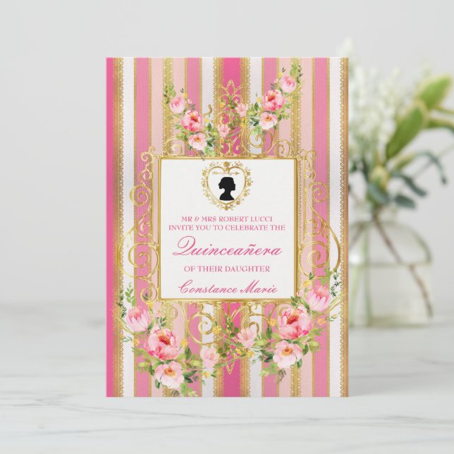 Convite Elegante Era Quinceanera (Em pé/Frente)
