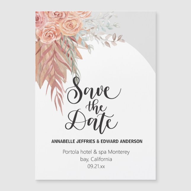 Convite Elegante Estiloso boêmio terracota grama pampas (Frente)