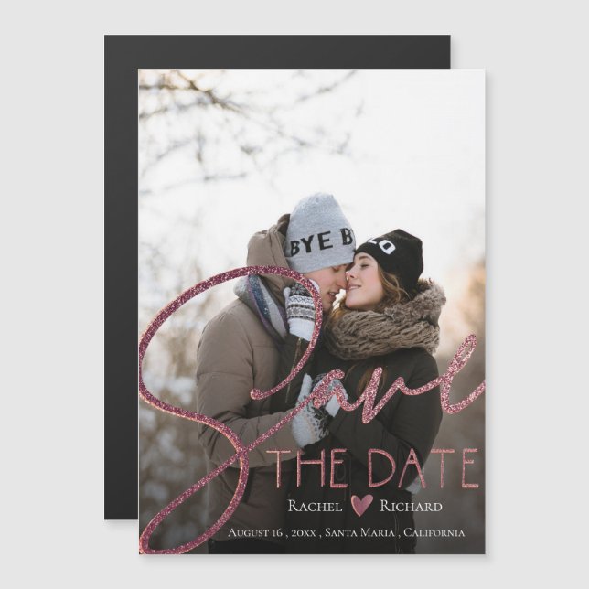 Convite Elegante Falso Save the Date de Casamento com Foto (Frente/Verso)