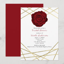 Convite Elegante Floral Linhas Rosa Vermelha & Dou