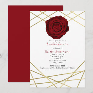 Convite Elegante Floral Linhas Rosa Vermelha & Dou
