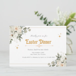 Convite Elegante Floral Puro para Jantar de Páscoa