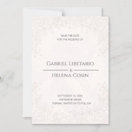 Convite Elegante Floral Rosa Bege Magnético Save the Date