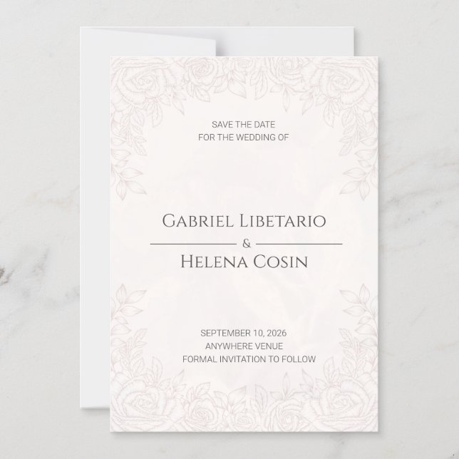 Convite Elegante Floral Rosa Bege Magnético Save the Date  (Frente)