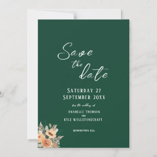 Convite Elegante floral verde escuro Save the Date