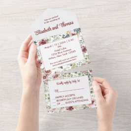 Convite elegante floral vintage tudo em um