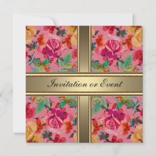 Convite Elegante Flores Vintage Rosa