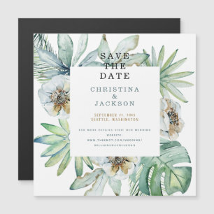 Convite Elegante Folhagem Tropical Casamento Salve a Data