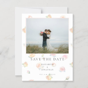 Convite Elegante Foto de Casal Floral Casamento Save The D
