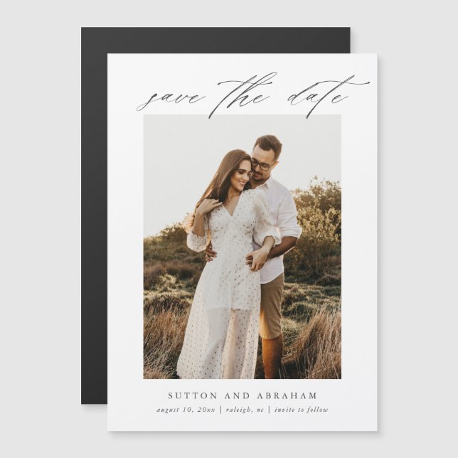 Convite Elegante Foto de Casamento Script Save The Date (Frente/Verso)