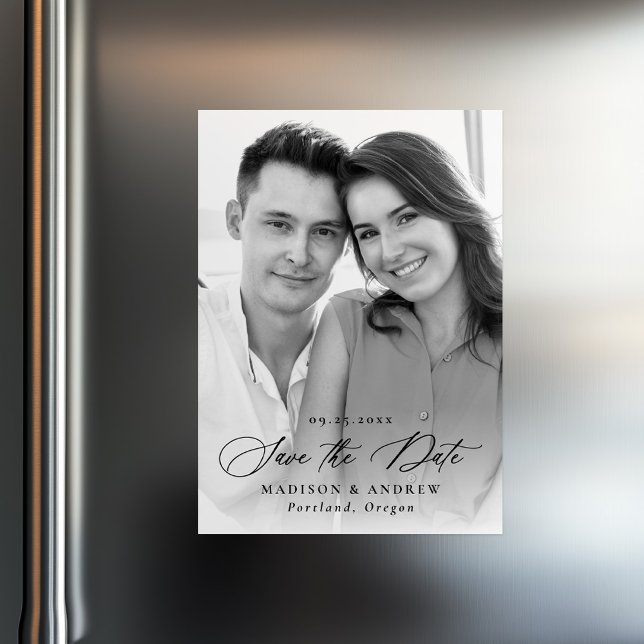 Convite Elegante Foto em Caligrafia Preta Salve a Data (Criador carregado)