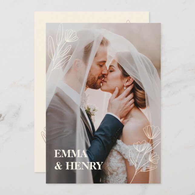 Convite Elegante Mínimo para Casamento com Noiva & (Frente/Verso)