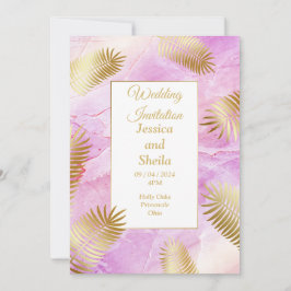 Convite Elegante, ouro, marmoreado rosa