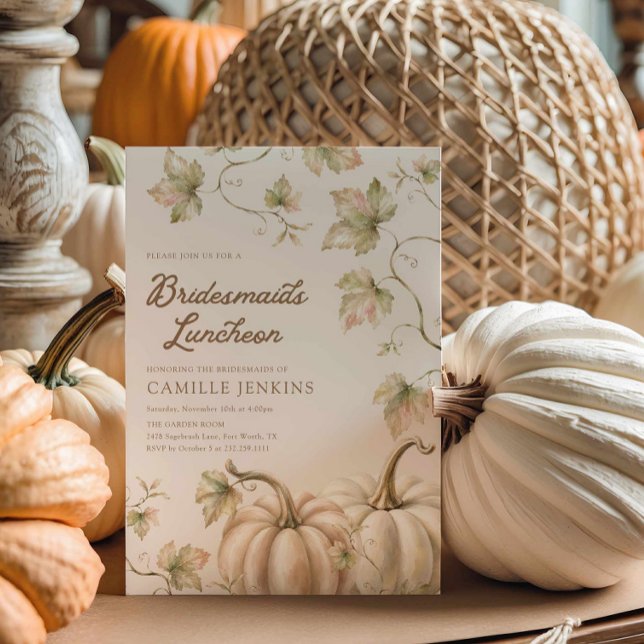 Convite Elegante para Almoço de Damas de Honra no  (Bridesmaids Luncheon Fall Pumpkin Invitation)