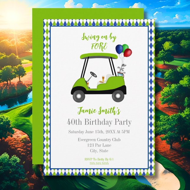 Convite Elegante para Carro de Golfe de Aniversári (Criador carregado)