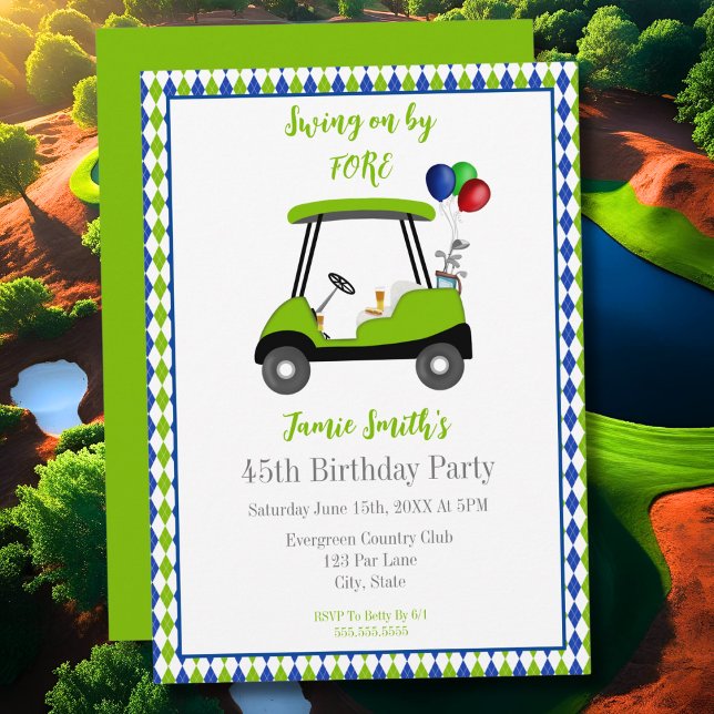 Convite Elegante para Cartão de Golfe de Aniversár (Criador carregado)