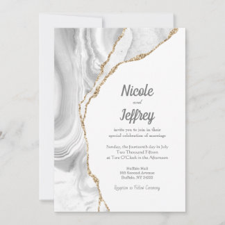 Convite Elegante para Casamento de Agato Dourado e
