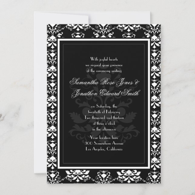 Convite Elegante para Casamento de Damasco Branco (Frente)