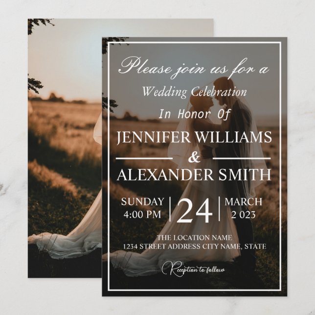 Convite Elegante para Casamento de Fotos do Monogr (Frente/Verso)