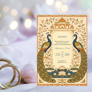 Convite Elegante para Cerimônia Sangeet Indiana Pi