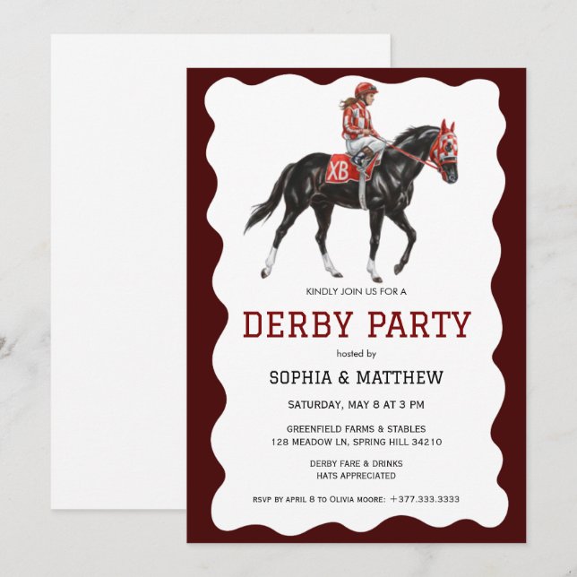 Convite Elegante para Corrida de Cavalos no Derby (Frente/Verso)