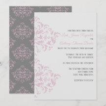 Convite Elegante para Damascos Rosa e Cinza
