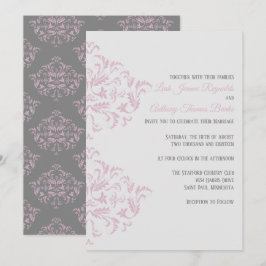 Convite Elegante para Damascos Rosa e Cinza