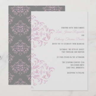 Convite Elegante para Damascos Rosa e Cinza