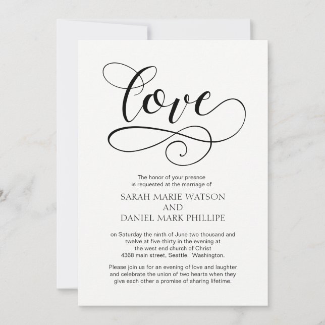 Convite Elegante Para Escrita De Casamento De Amor (Frente)