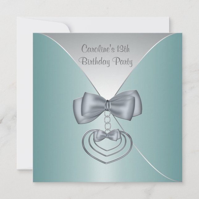 Convite Elegante para Festa de aniversário Azul Te (Frente)