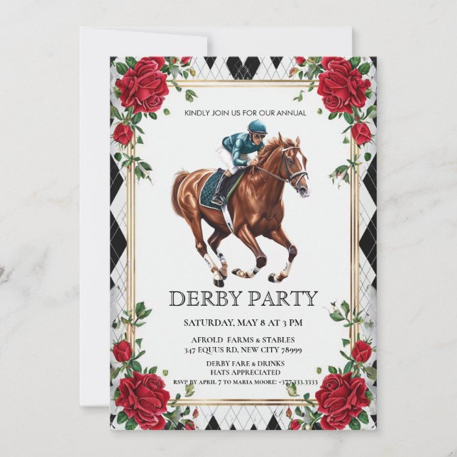 Convite Elegante para Festa de Derby com Corrida d (Frente)