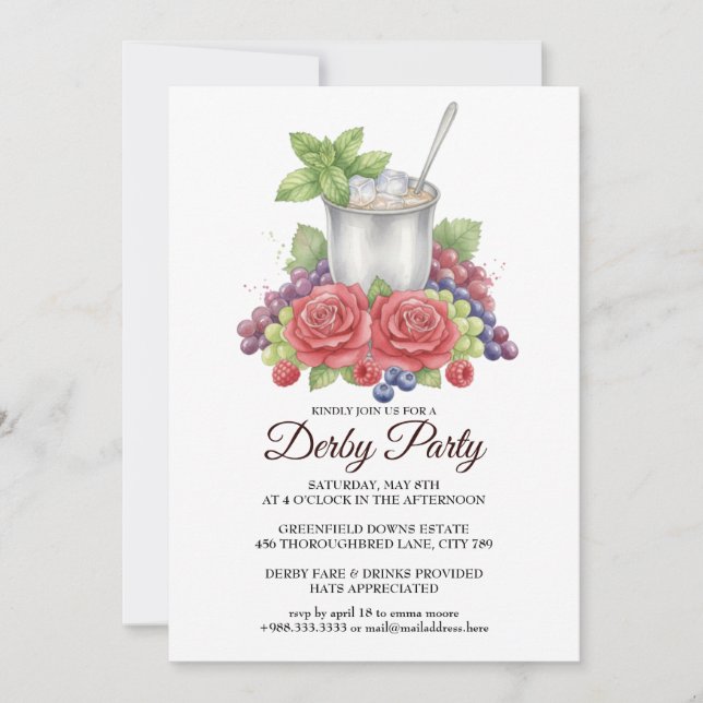 Convite Elegante para Festa de Derby com Mint Jule (Frente)