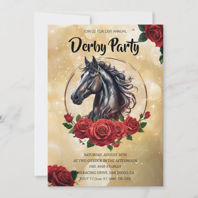 Convite Elegante para Festa de Derby com Rosas e C (Frente)