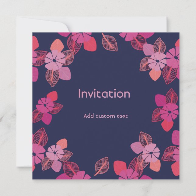 convite elegante para flores, azul e personalizáve (Frente)