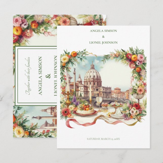 Convite Elegante para jantar em Florença, Itália (Frente/Verso)