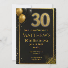 Convite Elegante para Preto e Dourado aniversário
