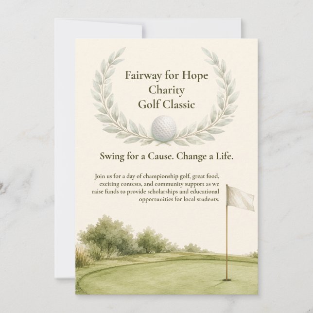 Convite Elegante para Torneio de Golfe com Aquarel (Frente)