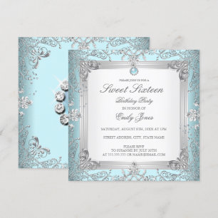 Convite Elegante Pérola Azul Turquesa Sweet 16 Dez