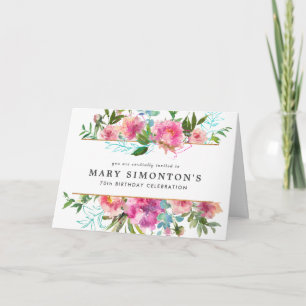 Convite Elegante Pink Peony Floral 70 Birthday