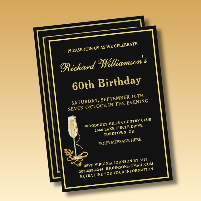 Convite Elegante Preto e Dourado para Festa de 60  (Criador carregado)