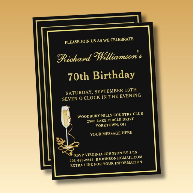 Convite Elegante Preto e Dourado para Festa de 70  (Criador carregado)