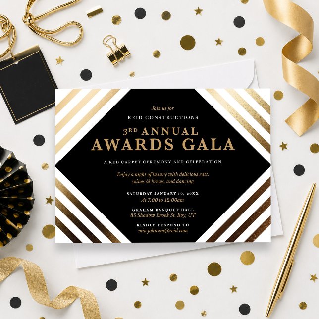 Convite Elegante Preto e Dourado para Gala de Prem (Criador carregado)