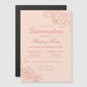 Convite Elegante Rosa Dourado Flores Rosa Floral Quinceane