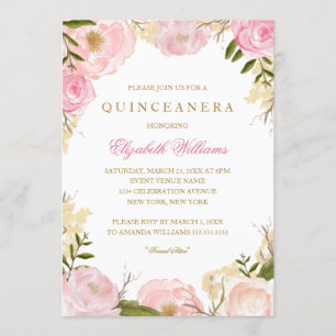 Convite Elegante Rosa Quinceanera