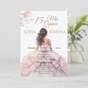 Convite Elegante Rosa Rosa Rosa Quinceanera