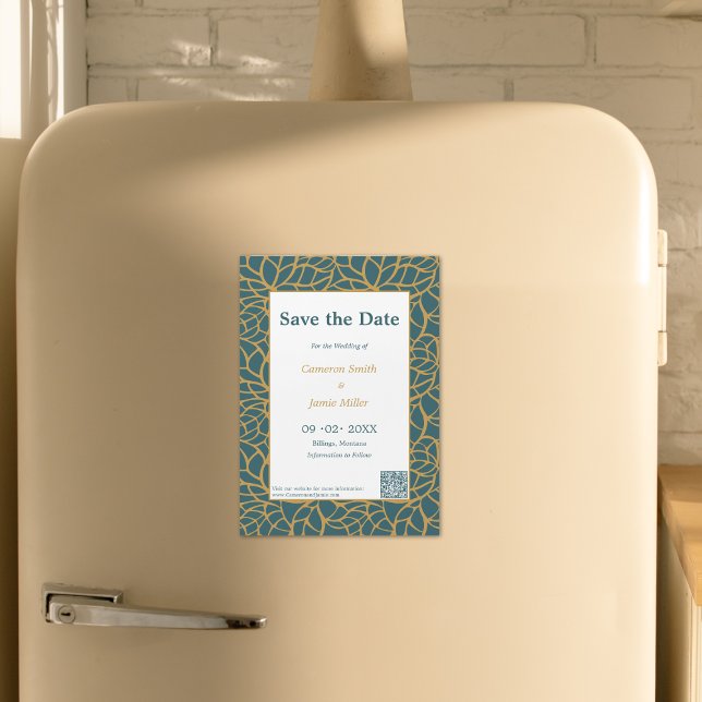 Convite Elegante Salvar A Data Contorno Da Folhagem Dourad (Elegant Save The Date Aztek Gold Foliage Outline Magnetic Invitation)
